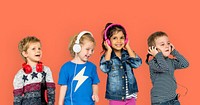 Little Children Headphones Music Having Fun