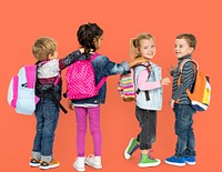 Little Children Carrying Backpack School
