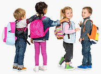 Little Children Carrying Backpack School