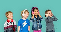 Little Children Headphones Music Having Fun