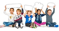 Children Smiling Happiness Friendship Togetherness Speech Bubble