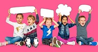 Children Smiling Happiness Friendship Togetherness Speech Bubble