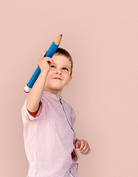 Little Boy Drawing Pencil Smiling