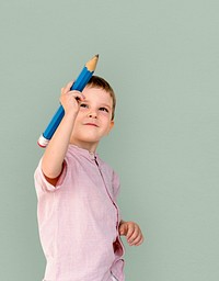 Little Boy Drawing Pencil Smiling