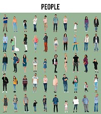 Various of diversity people full body set standing with smiling on background