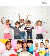 People Set of Diversity Kids Enjoy Party Studio Collage
