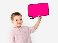 Cute boy holding a speech bubble paper cutout