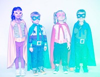 Superheroes kids standing on the white background
