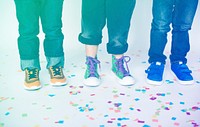 Leg of children party and celebration with confetti