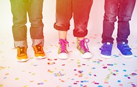 Leg of children party and celebration with confetti