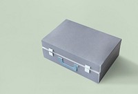 Closed Suitcase in Grey with Green Handle Isolated