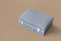 Closed Suitcase in Grey with Green Handle Isolated