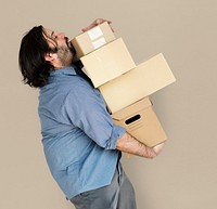 Man Carrying Box Parcel Package Overload