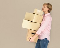 Senior Adult Woman Carrying Box Parcel Package