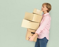 Senior Adult Woman Carrying Box Parcel Package