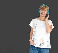 Senior Adult Woman Smiling Happiness Headphones Music Entertainment