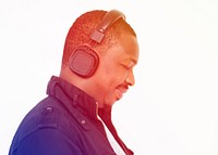 African man listening music with headphone