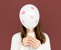 Young Lady Holding Balloon Kiss Marks