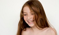 Little Girl Smiling Happiness Bare Chest Studio Portrait
