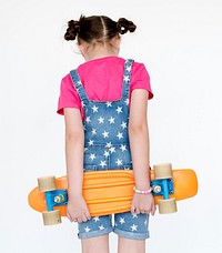 Little Girl Holding Skateboard Sport Activity Portrait