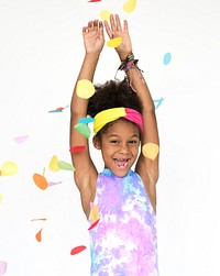 Little Girl Smiling Happiness Celebration Arms Raised Portrait