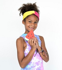 Little Girl Smiling Happiness Paper Craft Arts Watermelon Studio Portrait