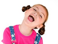 Little Girl Smiling Happiness Sticking Out Tongue Studio Portrait