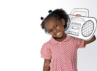 Little Girl Holding Papercraft Arts Radio Music Studio Portrait