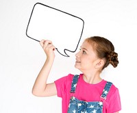 Little Girl Smiling Happiness Speech Bubble Copy Space Portrait