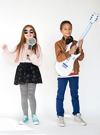 Children Papercraft Arts Microphone Guitar Music Band Studio Portrait