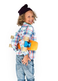 Little Boy Smiling Happiness Skateboard Sport Portrait