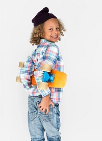 Little Boy Smiling Happiness Skateboard Sport Portrait