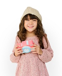 Little Girl Smiling Happiness Paper Craft Arts Camera Photographing Studio Portrait