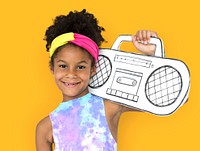 Little Girl Holding Papercraft Arts Radio Music Studio Portrait