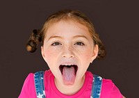 Little Girl Smiling Happiness Sticking Out Tongue Studio Portrait