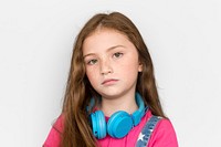 Lonely Little Girl Sad Boredom Depress Expression Music Headphones