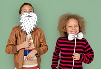 Little Children Posing Papercrafted Beard Bowtie