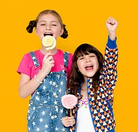 Children Smiling Happiness Studio Portrait Sweet Lollipop