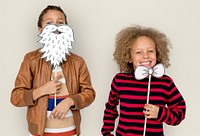 Little Children Posing Papercrafted Beard Bowtie