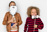 Little Children Posing Papercrafted Beard Bowtie