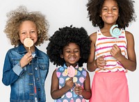 Little Children Eating Lollipop Candy Smile