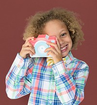 Little Boy Smiling Happiness Paper Craft Arts Camera Photographing Studio Portrait
