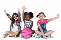 Children Girlfriends Smiling Happiness Basketball Togetherness Studio Portrait