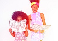 Children standing and reading books