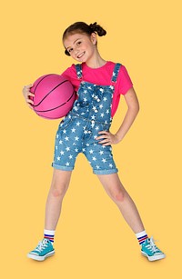Little Girl Holding Basketball Sporty Smiling
