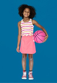 Little Girl Holding Basketball Sporty Smiling
