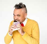 Portrait of a funny man in a yellow cardigan