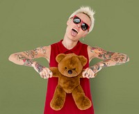 Caucasian Blonde Woman Tattoo Teddy Bear