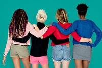 People Girlfriends Friendship Huddle Rear View Togetherness