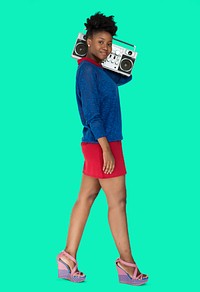 African Descent Woman Holding Jukebox